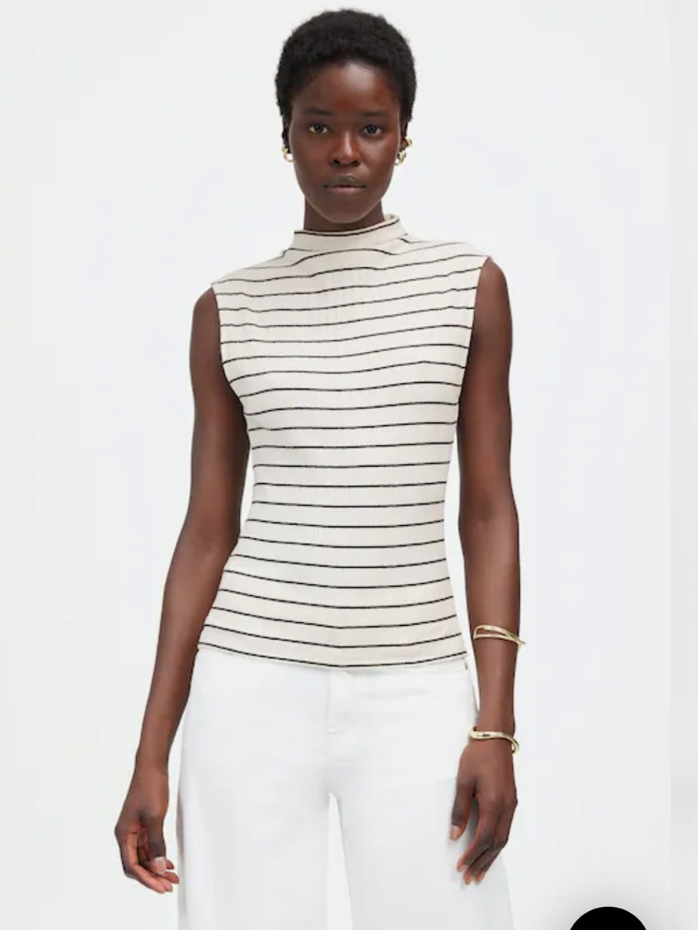 Madewell Striped Ribbed Mock Neck Sleeveless Tank Top - White/Black medium